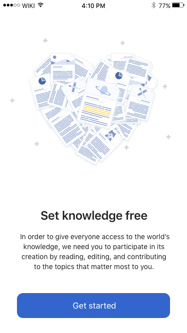 Wikipedia for iOS app: Onboarding experience.